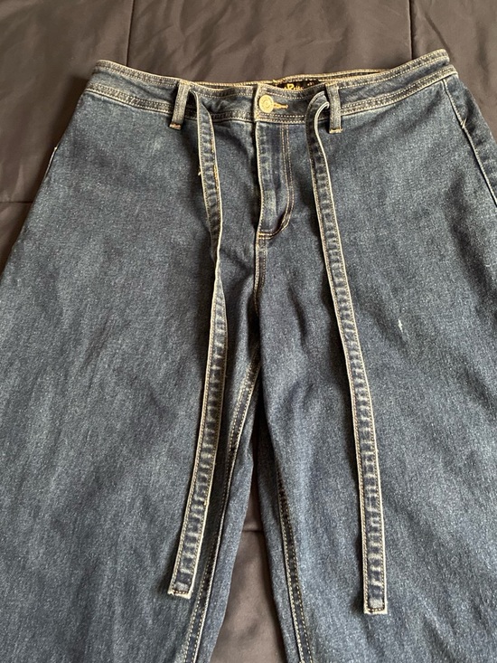 Indigo Rein Denim - Indigo Rein Dark Blue Wide Leg Jeans with Waist Tie